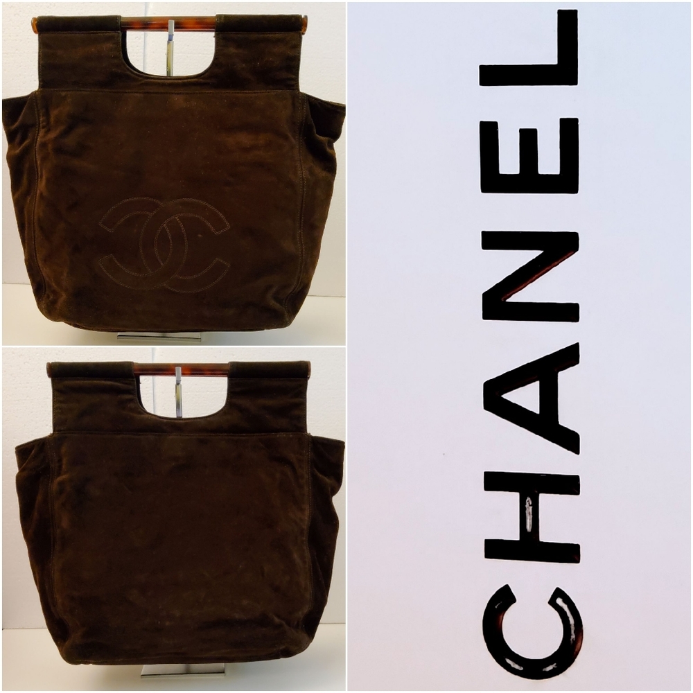 CC CHANEL BROWN SUEDE LEATHER VINTAGE ROD HAND BAG, CERTIFIED AUTHENTIC ♥ - Picture 5 of 15